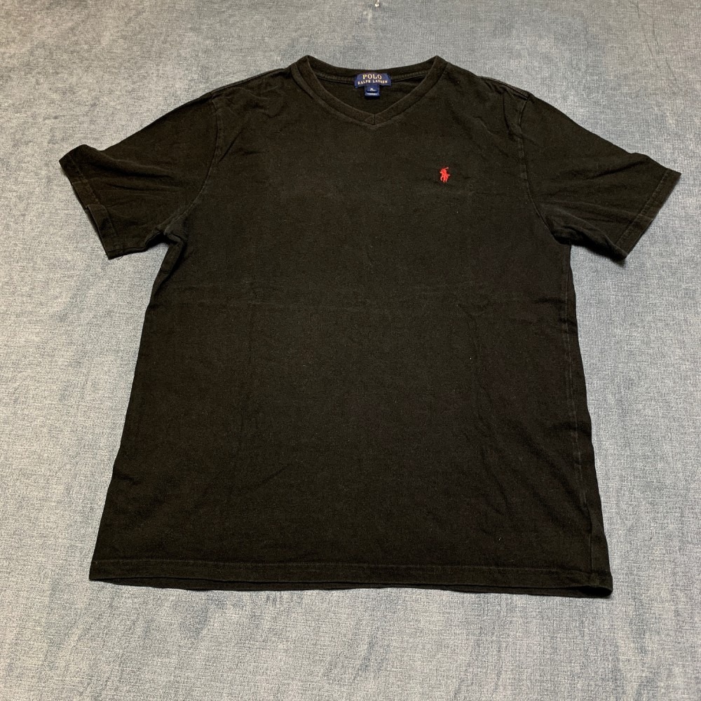 Polo Ralph Lauren T-Shirt Boys XL (18-20) Black Logo Cotton V Neck Everyday Wear